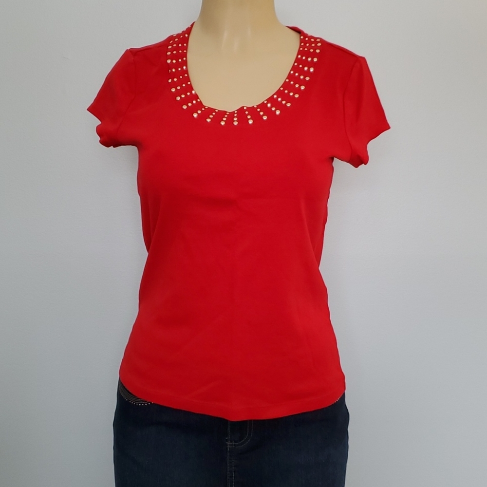 Dress Barn beaded neckline shirt sleeve